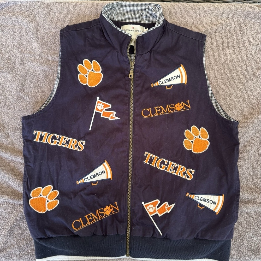 Vintage Clemson Tigers Vest size M Preppy Collegiate Varsity Embroidered